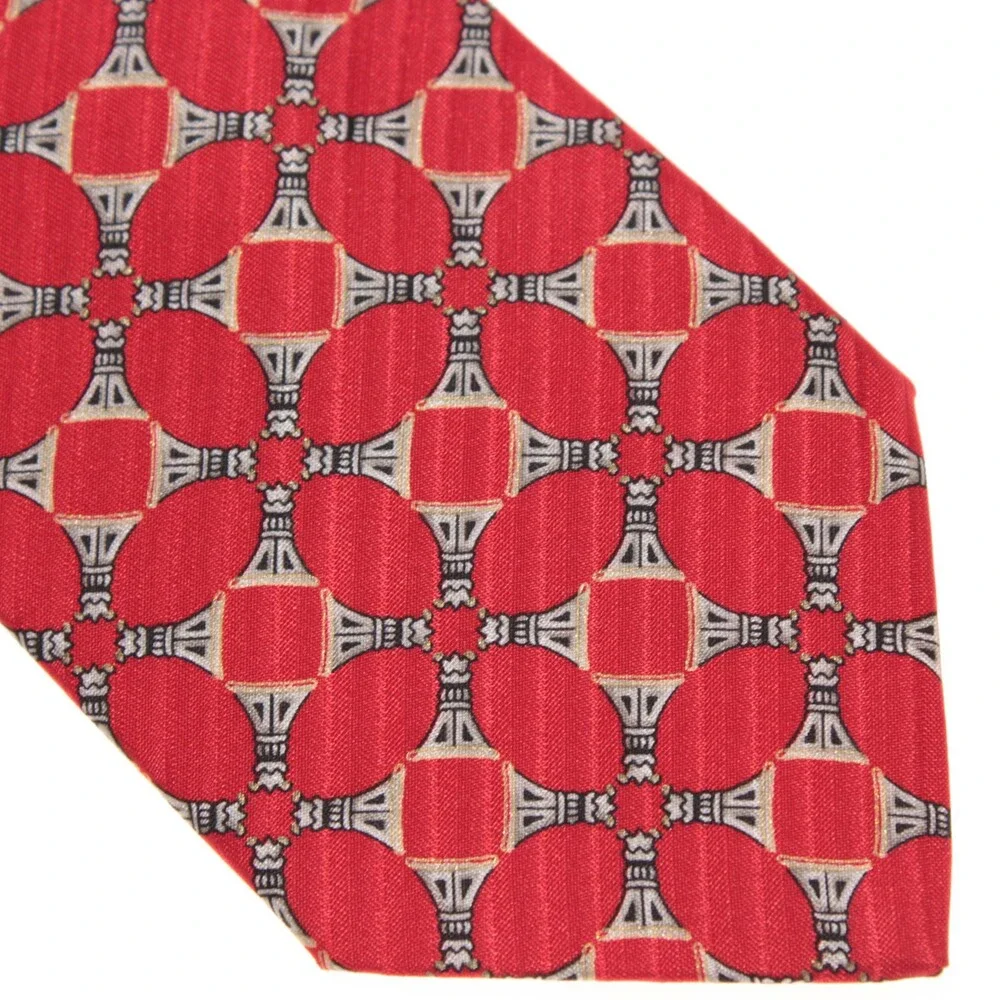 Brioni NWOT Neck Tie in Red / Beige / Black Geometric Print 100% Silk